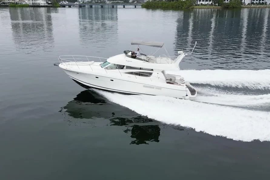 Our Prestige 48 underway from above